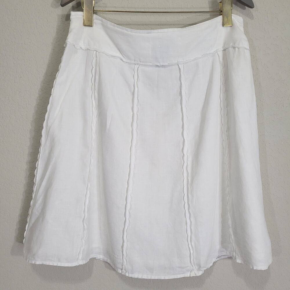 White Linen Skirt INC Womens 12 A Line Summer Casual Coastal Above knee length